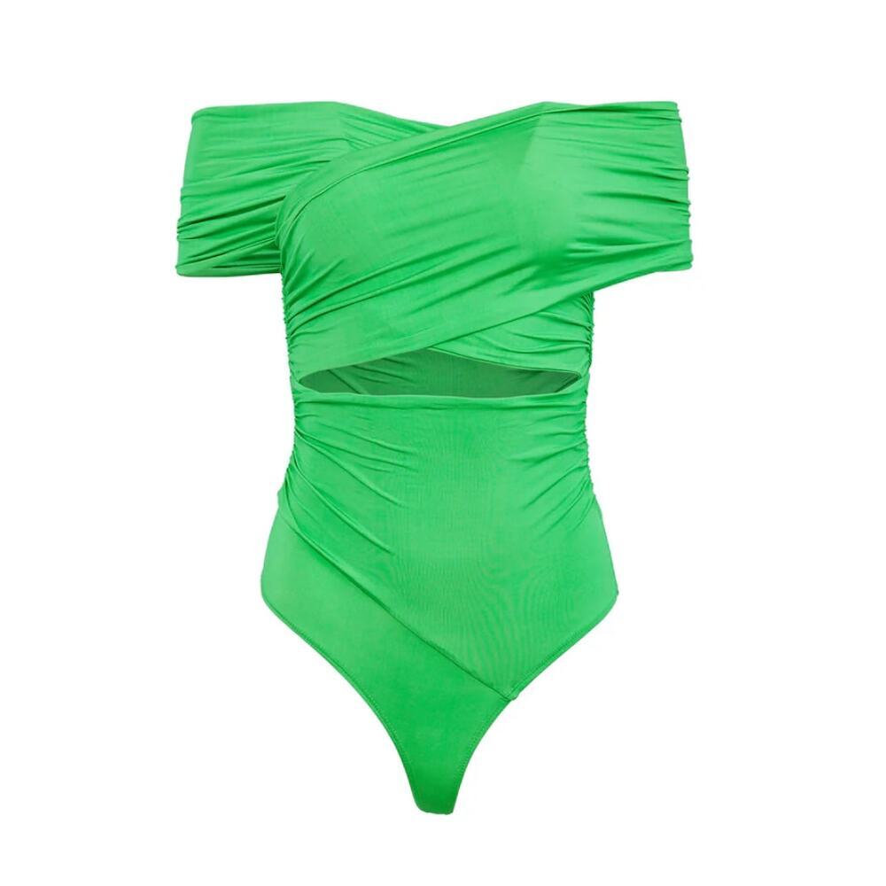 Fleur Du Mal Wrap Front Bodysuit in Peridot Green
